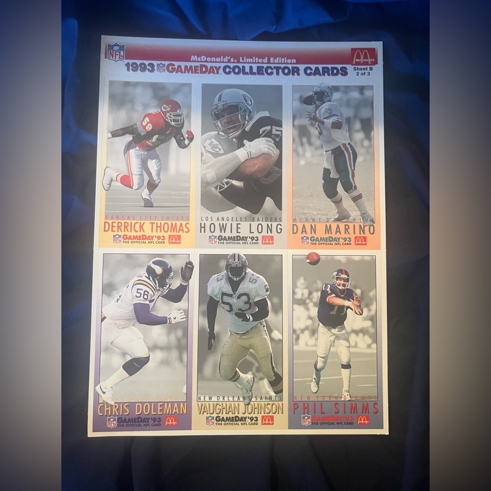 1993 McDonalds NFL GameDay Collector Cards uncut sheet